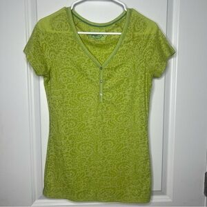 Prana Lime Green Patterned V-Neck Tee